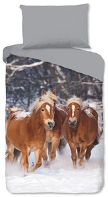 Szara flanelowa pościel dziecięca jednoosobowa 140x200 cm Happy Horses – Good Morning
