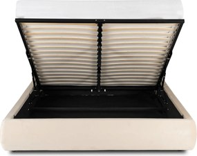 Łóżko Tapicerowane 160x200 cm HAGA ze Stelażem i Pojemnikiem Dwuosobowe Welurowe Kremowe