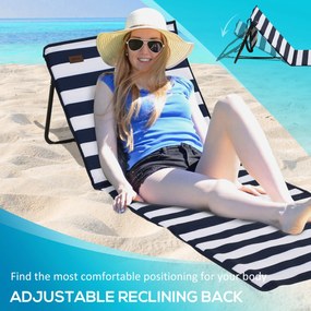Outsunny Leżak plażowy, składany, regulowane oparcie, boczna kieszeń, miękka poduszka, rama ze stali, niebiesko-biały, 142x51x40cm
