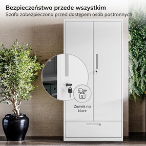 Szafa modułowa metalowa z półkami na cokole biała, 1600x900x400 mm: MEGAN