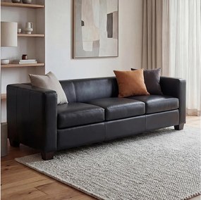 Sofa 3-osobowa Lille,  skóra, czarna