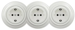 Kliklap - Potrójne retro gniazdko domowe z ramką SCHUKO 230V białe