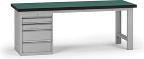 Stół warsztatowy G8, 2100 x 750 x 800 mm, 1x kontener, 4x szuflada, szary