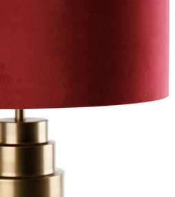 Lampa stołowa aksamitny klosz czerwony ze złotem 50 cm - Bruut ArtDeco Oswietlenie wewnetrzne