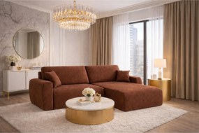 Narożnik z funkcją spania i pojemnikiem Ariel XL, tkanina welurowa Salvador, Ciemnobrązowy, Prawy