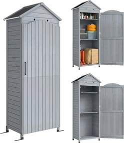 Outsunny Drewniany schowek ogrodowy, wysoki schowek na narzędzia z regulowanymi półkami, magnetyczne drzwi, galwanizowany dach, wentylacja | Aosom PL