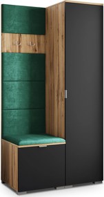 Masseno Garderoba LORI 95/181/51 cm Nowoczesna Szafa do Przedpokoju Dąb wotan, MONOLITH 37 (Butelkowa zieleń)