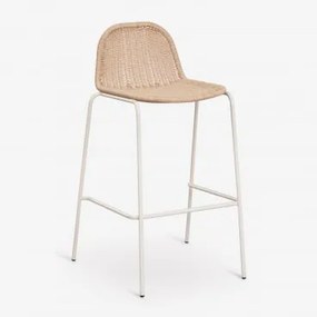 Wysoki, Sztaplowany Stołek Z Rattanu Syntetycznego Reiven ↑75 Cm & Kremowa Tapioca - Sklum