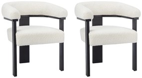 Zestaw 2 krzeseł z podłokietnikami z bukli i drewna kauczukowego - Biały i czarny - LIVELIA