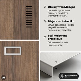 Szafka ubraniowa pracownicza czterokomorowa biała/orzech, 800x1800x500 mm: KACPER Eco Design