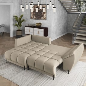 Masseno Narożnik VESTANO  z funkcją spania i pojemnikiem na pościel Narozniki L, Rozkładana sofa - Beżowy, MATT VELVET 09