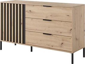Komoda Ankara z lamelowym frontem i trzema szufladami w dekorze dąb artisan z antracytowymi akcentami