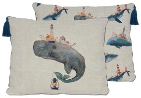 Poduszka z domieszką lnu Little Nice Things Whale, 50x35 cm