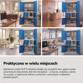 Szafa biurowa metalowa z sejfem szaro-niebieska, 900x1850x400 mm: FILIP II