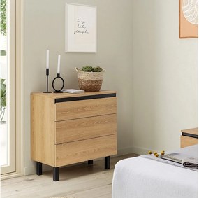 Komoda nocna z trzema szufladami Molina w kolorze dębu.