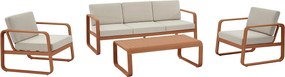 Meble ogrodowe aluminiowe: 1 sofa 3-osobowa, 2 fotele i 1 stolik kawowy - Miedziany z beżowymi poduszkami - LOMIA od MYLIA
