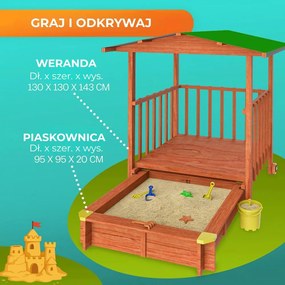 Piaskownica z werandą SUNNY, 130x130x143cm, brązowa/zielona Jurhan