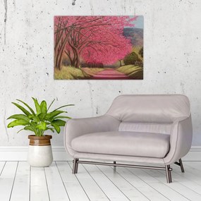 Obraz na szkle kwitnących drzew (70x50 cm)