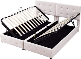 Łóżko ze schowkiem 180 x 200 cm z wezgłowiem - aksamit - stelaż listwowy - beż