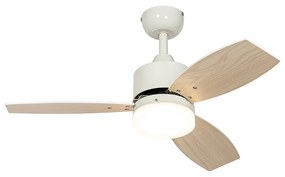 Biały wentylator sufitowy zewnętrzny z drewnianym nadrukiem 91,3 cm z LED ściemnialnym z pilotem IP44 - Toledo