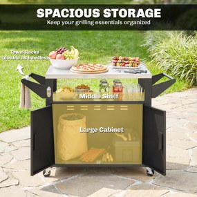 Outsunny Wózek kuchenny na kółkach, serwujący wózek z szafką, uchwytami, stalowa powierzchnia 117 x 55 x 78 cm Czarny | Aosom PL