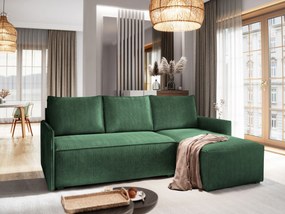 Masseno Narożnik PERUSI z funkcją spania i pojemnikiem na pościel Narozniki L, Rozkładana sofa - Butelkowa zieleń, POSO 14