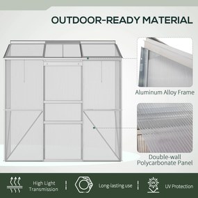 Outsunny Szklarnia przylegająca, Drzwi przesuwne, Otwierane okna dachowe, Poliwęglan+Aluminium, Kolor: Srebrny, 192 x 68 x 196 cm