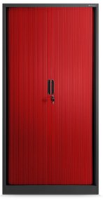 Metalowa szafa biurowa na akta z roletą DAMIAN, 900 x 1850 x 450 mm, antracytowo-czerwona