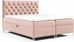 Łóżko kontynentalne GracePLUS-120x200cm z pojemnikami na pościel|Topper|Dwuosobowe|Tapicerowane|Glamour|Vintage|srebrne nogi 12cm-Różowy