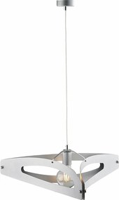 Lampa wisząca Onyx z białego żelaza i polerowanego chromu, laserowo cięty klosz z dekoracją w kolorze antycznego srebra, regulowany kabel, 1 światło