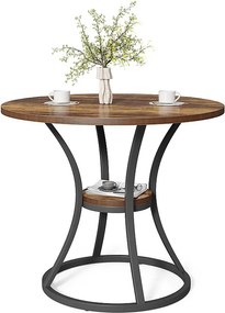 Okrągły stół jadalny dla 4 osób, drewniany okrągły stół do jadalni z półką do przechowywania, 2-poziomowy