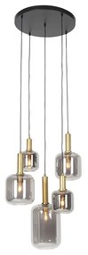 Lampa wisząca czarna ze złotem z dymionym szkłem 5-światłowa - Zuzanna