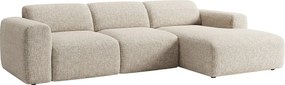 Kanapa narożna duża prawostronna z elektrycznym wysuwanym siedziskiem z beżowej tkaniny POGNI marki Maison Céphy