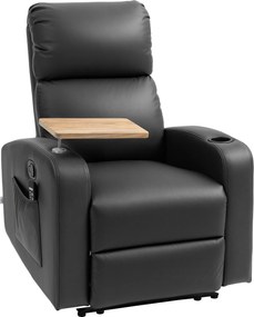HOMCOM Fotel Masujący Relax z Funkcją Leżenia, 1 Stolik Składany, 1 Podnóżek; 77 cm x 93 cm x 105 cm, Czarny