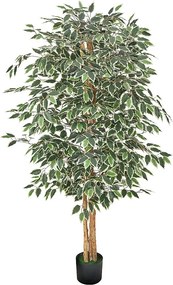 Sztuczne Drzewa SucceBuy 180 cm Sztuczny Fikus w Czarnej Doniczce, Duża Sztuczna Roślina z Naturalnym Drewnianym Pniem i Realistycznymi Zielonymi Liśćmi