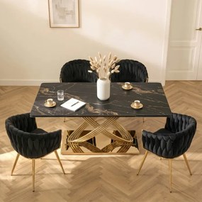 Stół Rozkładany Prostokątny IBIZA 160-240 cm Ceramiczny Czarny Marmur/Złoty do Jadalni Nowoczesny Glamour