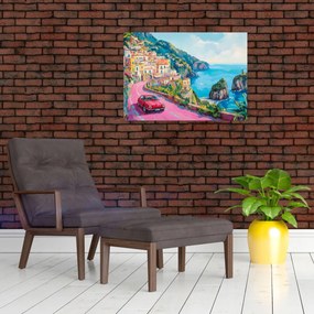 Obraz na szkle - Różowa droga przy wybrzeżu (70x50 cm)
