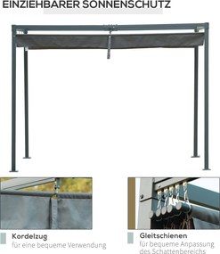 Nowoczesna Pergola Metalowa 3x2m z Dachem Przeciwsłonecznym - Pergola Szara 298x213cm, Idealna Ochrona dla Ogrodu i Tarasu | Aosom PL