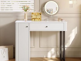 Toaletka z lustrem 100x40x116 cm - z oświetleniem LED 3 kolory - z 1 szufladą i 1 drzwiami - Biały