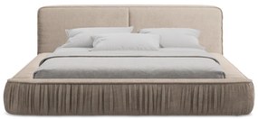Beżowe tapicerowane łóżko dwuosobowe ze schowkiem i stelażem 160x200 cm Keoni – Makamii