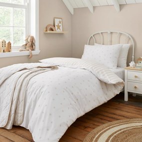Biało-beżowa bawełniana pościel dziecięca dwuosobowa 200x200 cm Mini Star &amp; Stripes – Bianca