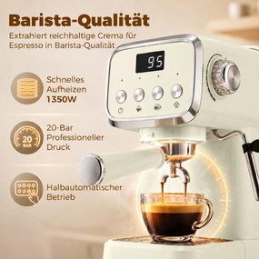 HOMCOM Ekspres kolbowy 20 bar z spieniaczem do mleka i wyjmowanym zbiornikiem 1,2 L do Espresso | Aosom PL