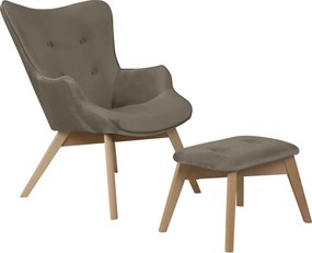 Jasnobrązowy aksamitny fotel z podnóżkiem Niko – Ropez