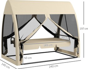 Outsunny 3-osobowa Huśtawka Tarasowa, Huśtawka Werandowa z Funkcją Leżanki, Huśtawka Ogrodowa z Siatką Moskitierą i Stalową Ramą, Kawa