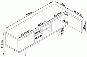 Biała szafka pod TV w dekorze dębu 140x52 cm Alana – Støraa