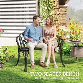 Outsunny Ławka ogrodowa 2-osobowa z odlewanego aluminium odporna na warunki atmosferyczne, z oparciem w kształcie tulipanów i motywem kwiatowym 99 x 57 x 78 cm | Aosom PL