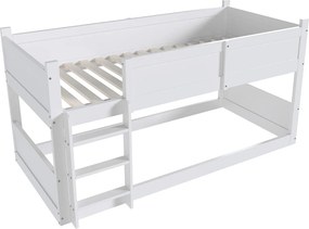 Łóżko piętrowe 3x90x200 cm z litego drewna - z 2 stelażami na listwy - Białe