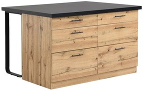 Wyspa kuchenna z 6 szufladami z MDF i metalu - Czarny i Naturalny jasny - ALEGRITA