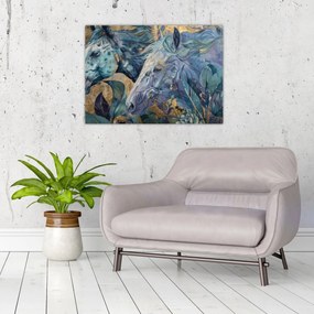 Obraz na szkle - Konie na złotym tle (70x50 cm)