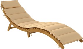 Outsunny Leżak słoneczny składany odporny na warunki atmosferyczne leżak ogrodowy z drewna z tapicerką i zagłówkiem uchwyt do przenoszenia 183 x 54 x 63 cm, beżowy | Aosom PL